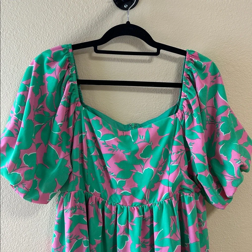 NWT BiBi Green and Pink Floral Midi Dress - Picture 4 of 9